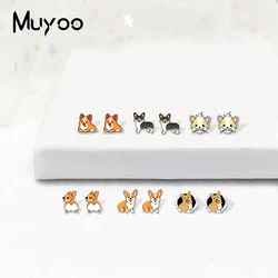 New Fashion Corgi Animal Cute Dogs Cartoon Acrylic Epoxy Resin Earrings Funny Puppy Pets Corgi Dogs Handmade Earrings