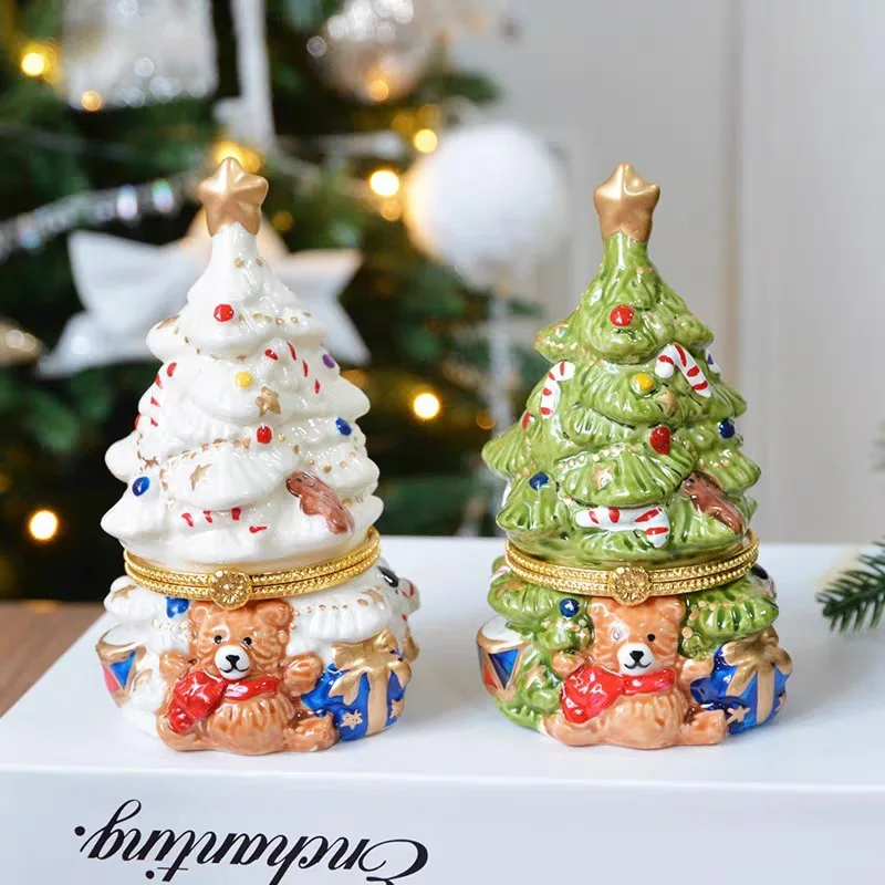 

Christmas Tree Jewelry Box Creative Ceramic Xmas Tree Ornament Trinket Case Gift Box Organizer For Home Room Decor And Gifts