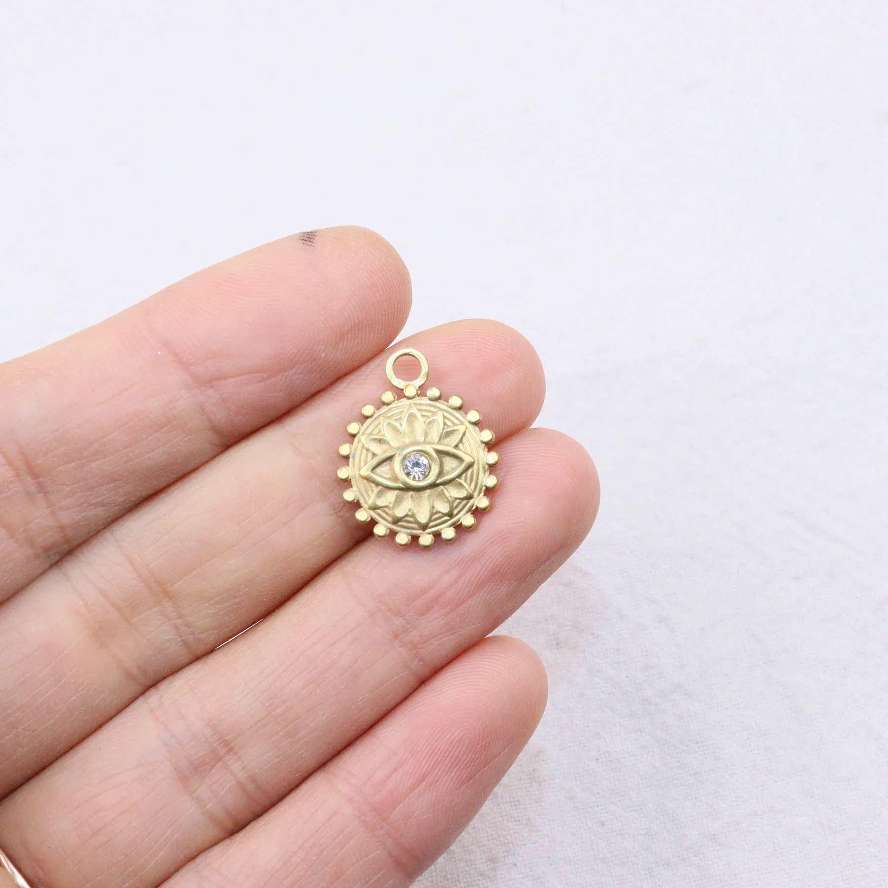 5pcs 15mm Wholesale Stainless Steel Devil Eye Rhinestone Coin Fashion Charms Pendant DIY Necklace Earrings Unfading 2 Colors