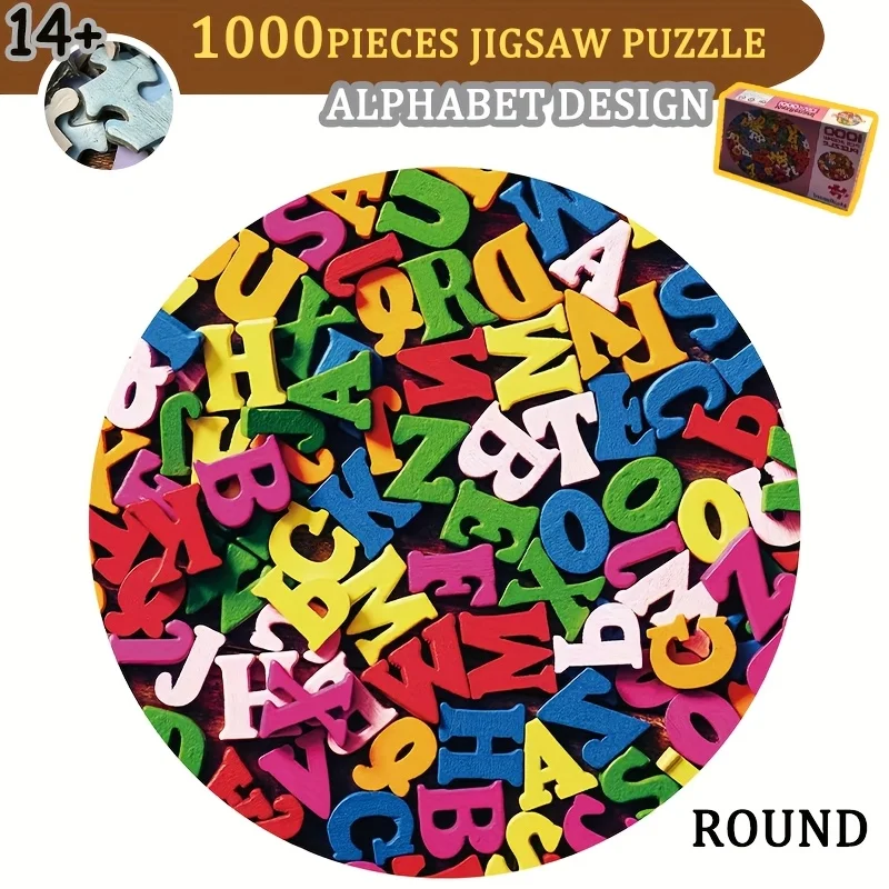 

Round Wall Art Puzzles for Adults, Alphabet Design, Challenging, Home Decor, 1 Box of 1000 PCs, 38.12 cm Radius, 29.97in