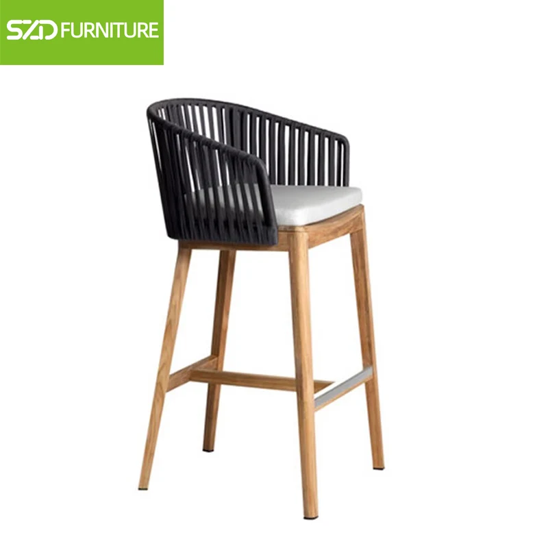 Outdoor Metal Rattan Bar Stool Bistro Wicker Counter High Chair Modern Backyard Rattan Bar Stools