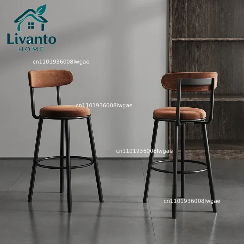 

Nordic Bar Chairs Iron High Feet Backrest High-temperature Baking Paint Dining Stools Comfortable Velvet Modern Furniture WT163
