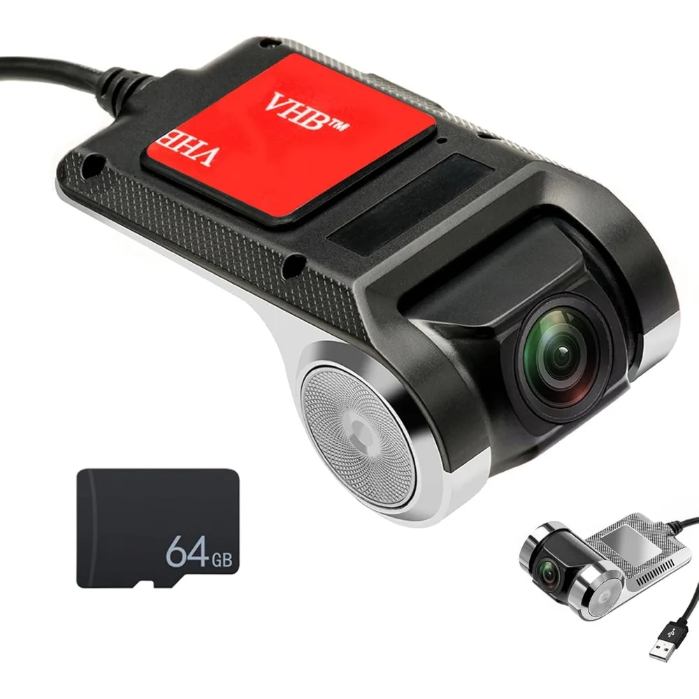 

USB Car DVR Camera Video Recorder, USB Dash Cam, WDR Full HD Dash Camera Car Driving Recorder with 64GB Micro SD Card, 170° Wid