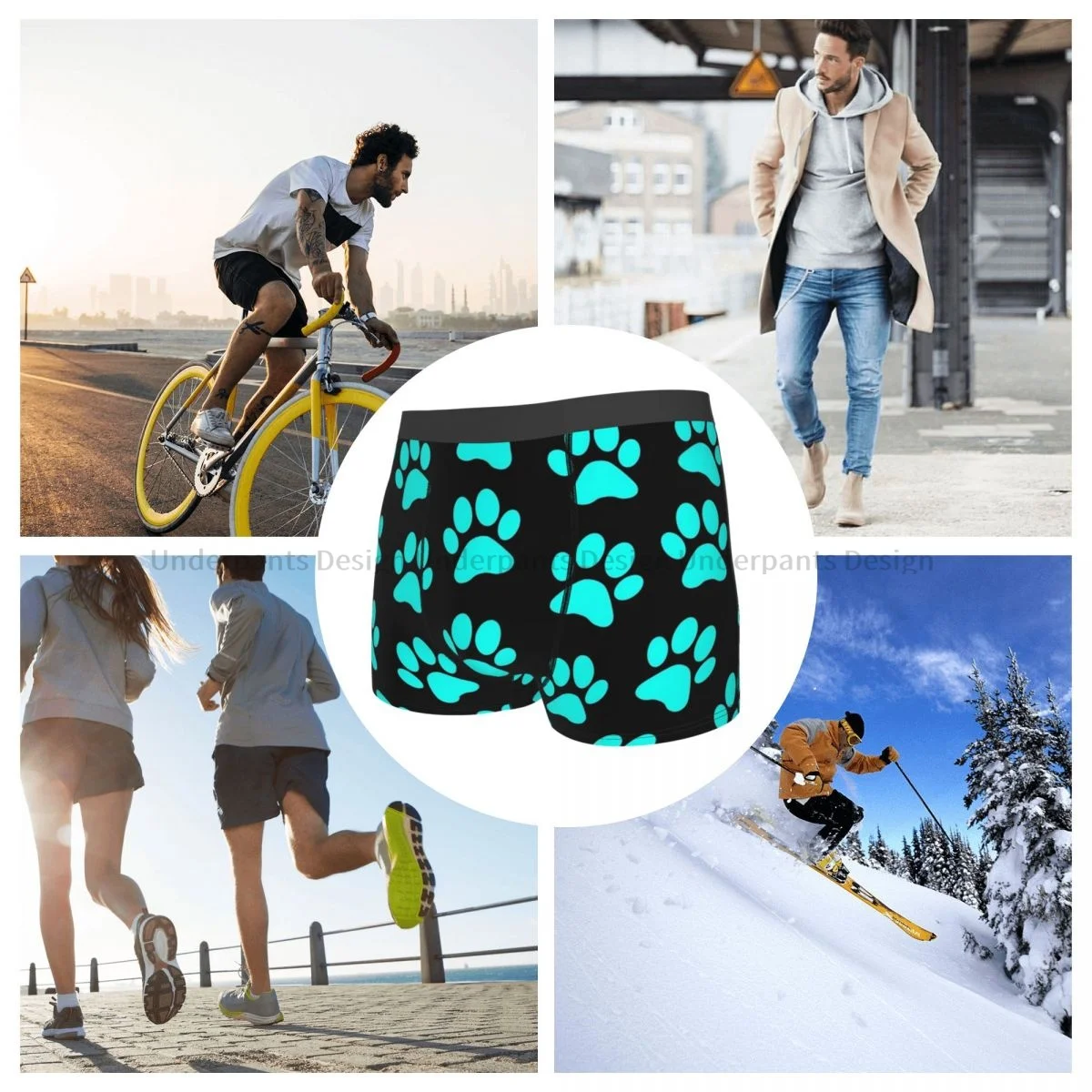 Paw Print Pattern Aqua Animal Cute Forest Ocean Underpants Breathbale Panties Man Underwear Comfortable Shorts Boxer Briefs