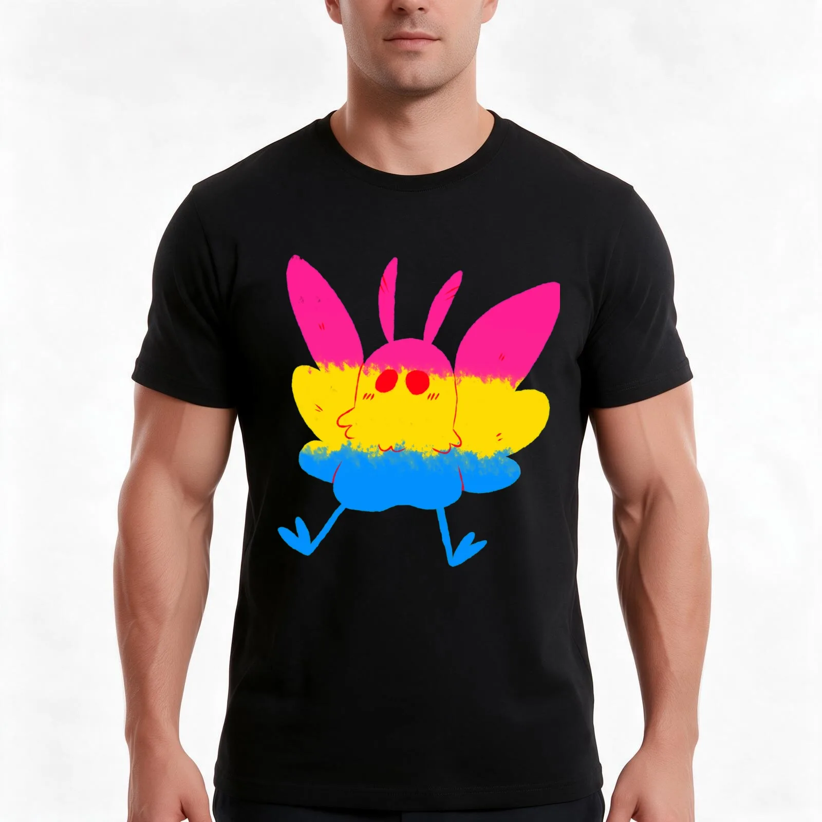 Pansexual Pride Mothman T-Shirt, Summer Casual Cotton Tee, Oversized Streetwear Tops, Vintage Graphic Print, Unisex Men Women