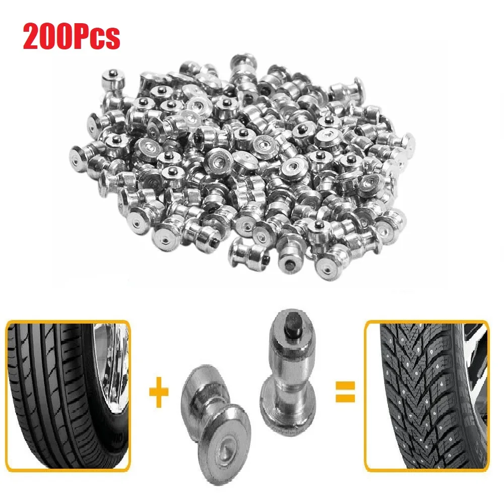 200PCS Car Wheel Tire Studs 8x10mm Spikes Durable Winter Lugs Screw Snow Ice Anti-Slip Protection For Motorcycle SUV ATV Truck