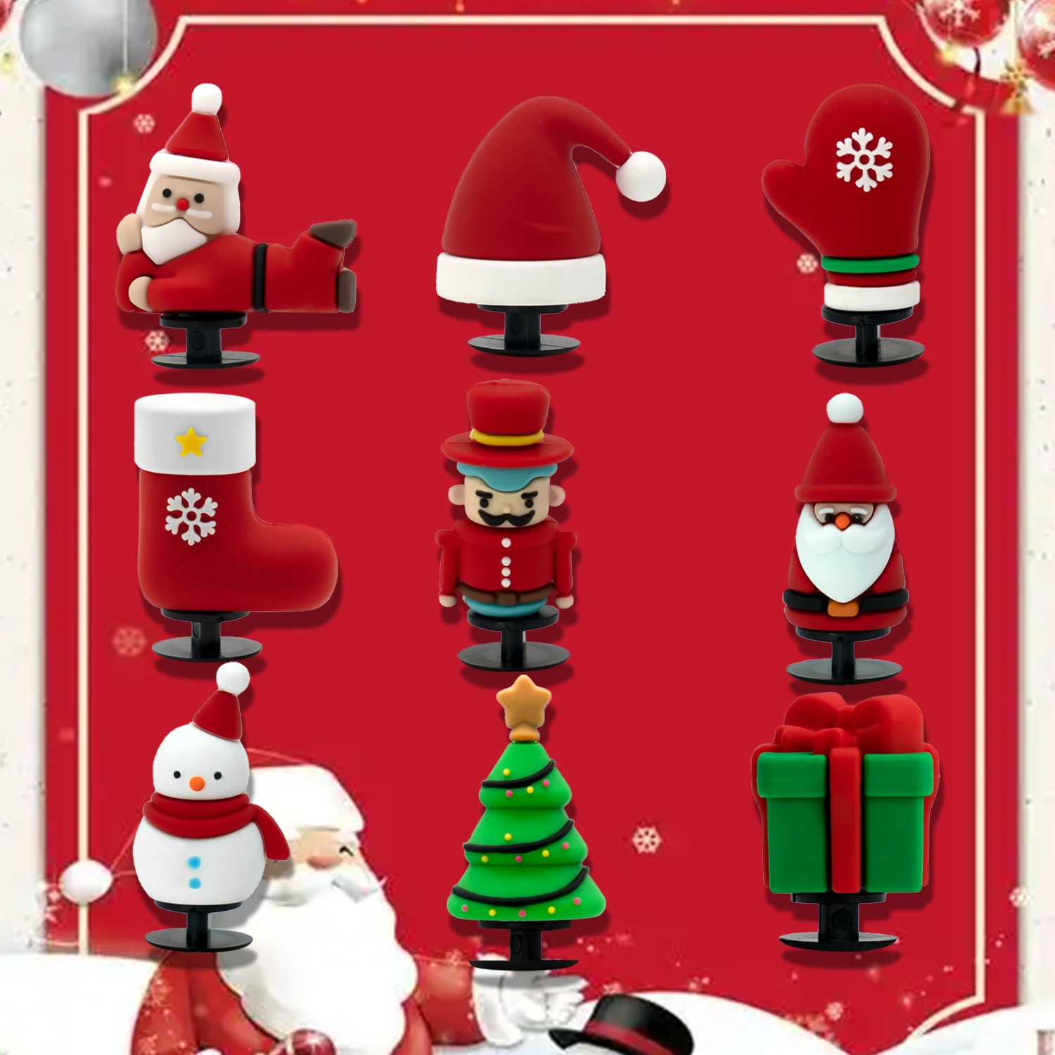 1/2/9pcs 3D Christmas Shoe Charms Santa Claus Snowman Shoe Decorations Xmas Hat Gloves Socks Pins for Girl Boy Kids Gifts