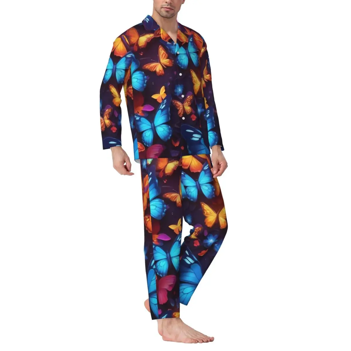 Wings Butterflies Pajamas Men magic flowers Soft Room Sleepwear Autumn 2 Piece Casual Oversize Graphic Pajama Sets