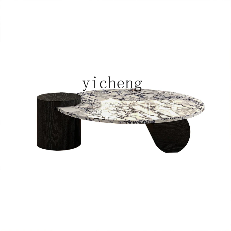 

ZK Coffee Table Stone Plate Living Room Home Small Apartment round Light Luxury Chinese Ancient Style Modern Minimalist