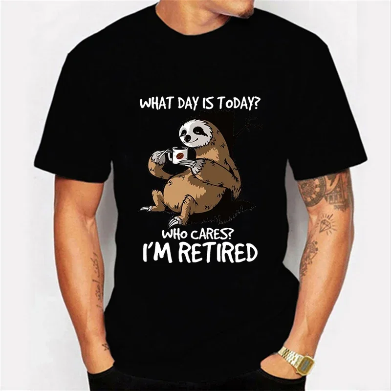 Y2k Short Sleeve Tshirt 2023 Men's T-shirt  Sloth Who Cares I'm Retired Graphic Tee Shirt Cartoon Sloth Top Tees 100%cotton Tops