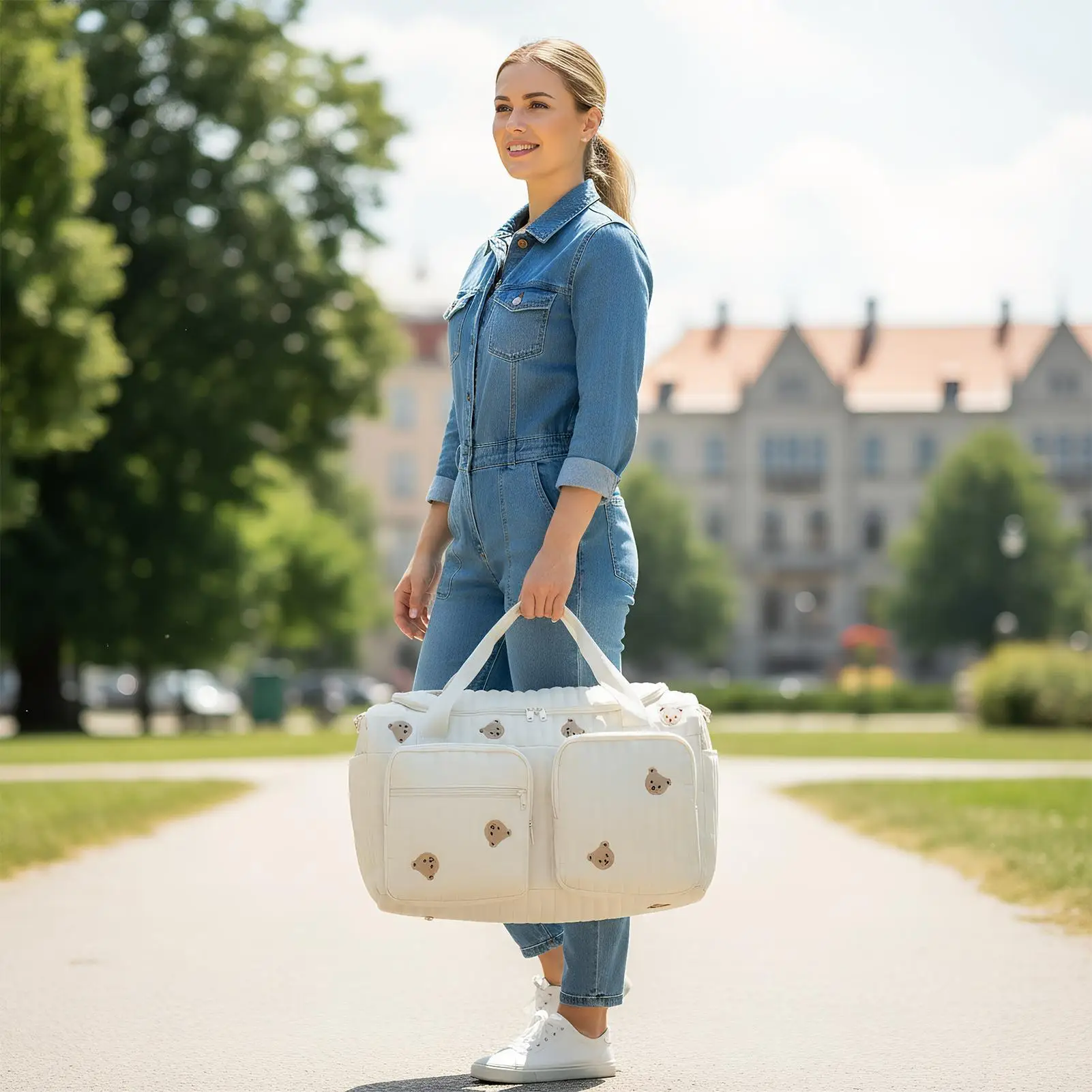 

Большая сумка для подгузников с мультяшным медведем, сумка для подгузников, большая вместительная сумка для подгузников для путешествий, кемпинга, дома, покупок, поездок на работу