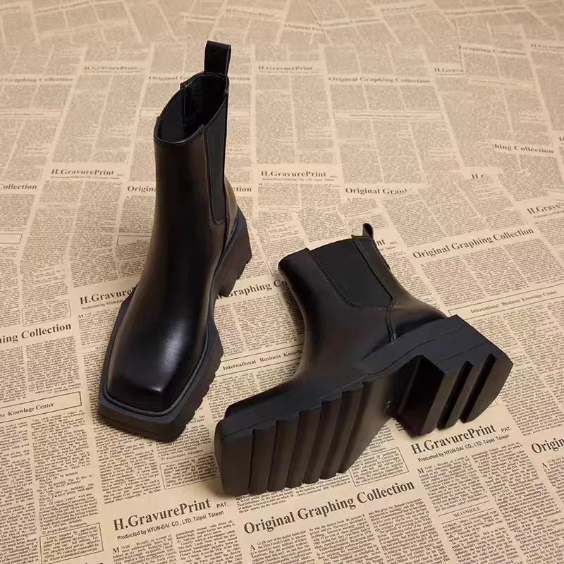 

Chelsea Boots Women Autumn Platform 2025 Early Autumn Square Toe Booties Spring and Autumn Single Boots