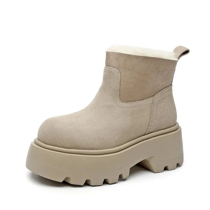 

2026 High quality Suede Cow Genuine Leather Platform Wedge Winter Plush Women Boots Hidden Heels Warm Ankle Booties brownboots