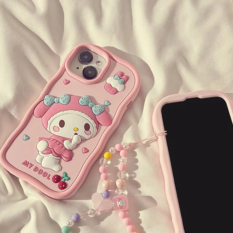 Sanrios Hellokitty Bracelet Wrist Chain Strap Case for Iphone 14 13 12 Pro Max Phone Shell Cute 3D Cartoon Silicone Back Cover