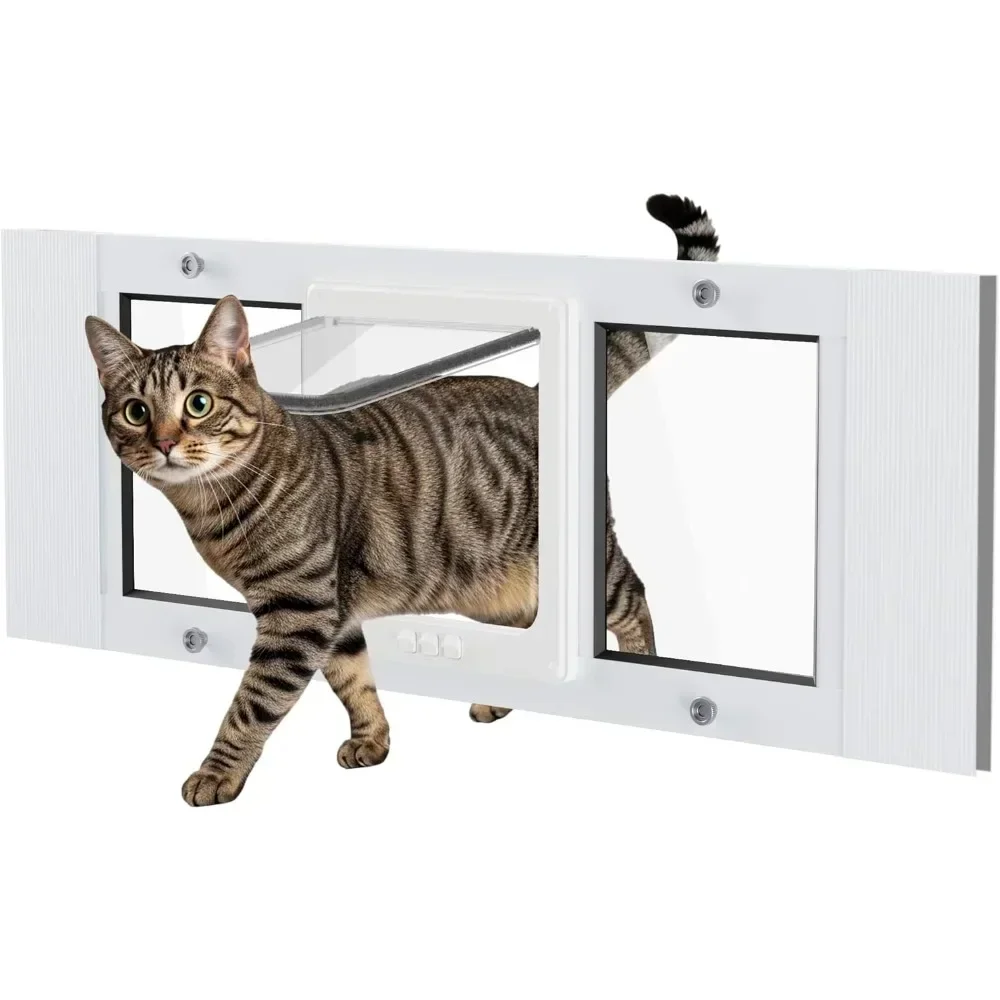 

cat door for window weatherproof: aluminum frame flap pet door fit window insert - easy adjustable to quick fit windows width 31