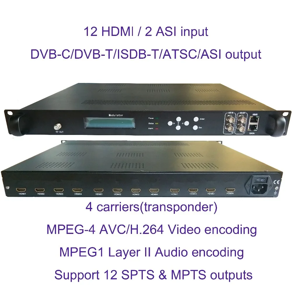 4/8 transpondeurs 12 HDMI à DVB-C/DVB-T/ATSC/ISDB-T enprintmodulator Digital TV sauna fin QAM RF modulateur DWDM-4782I-12