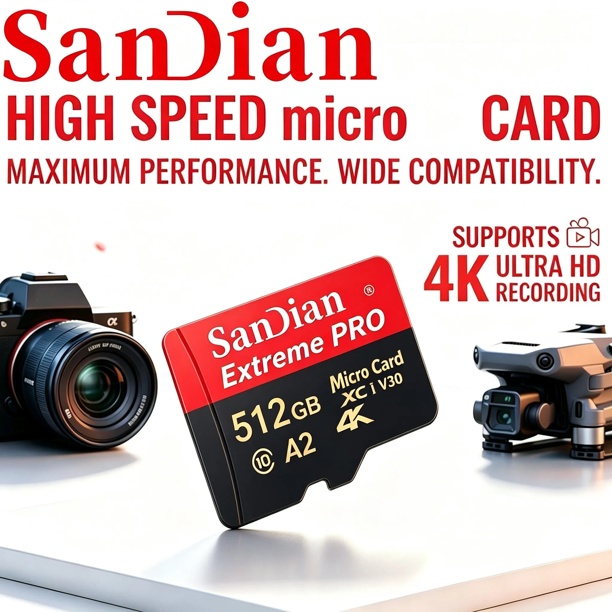 128GB 256GB 512GB Bold TF Cards Memory Card Micro TF SD Card SD Cards for Surveillance/CCTV/Tablet/Digital Frame/Car Camera