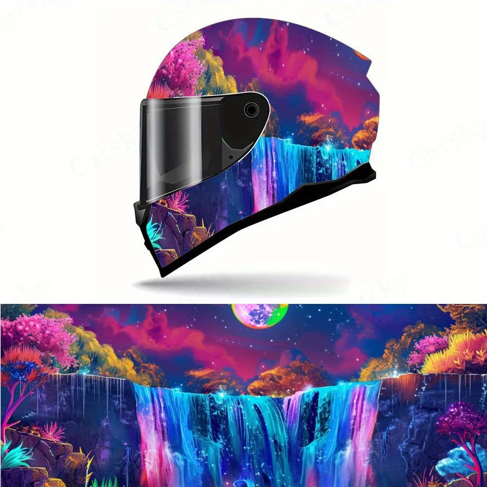 

Vibrant rainbow cascades motorcycle vinyl wraps helmet decal,self-adhesive waterproof helmet decoration,universal motorcycle hel