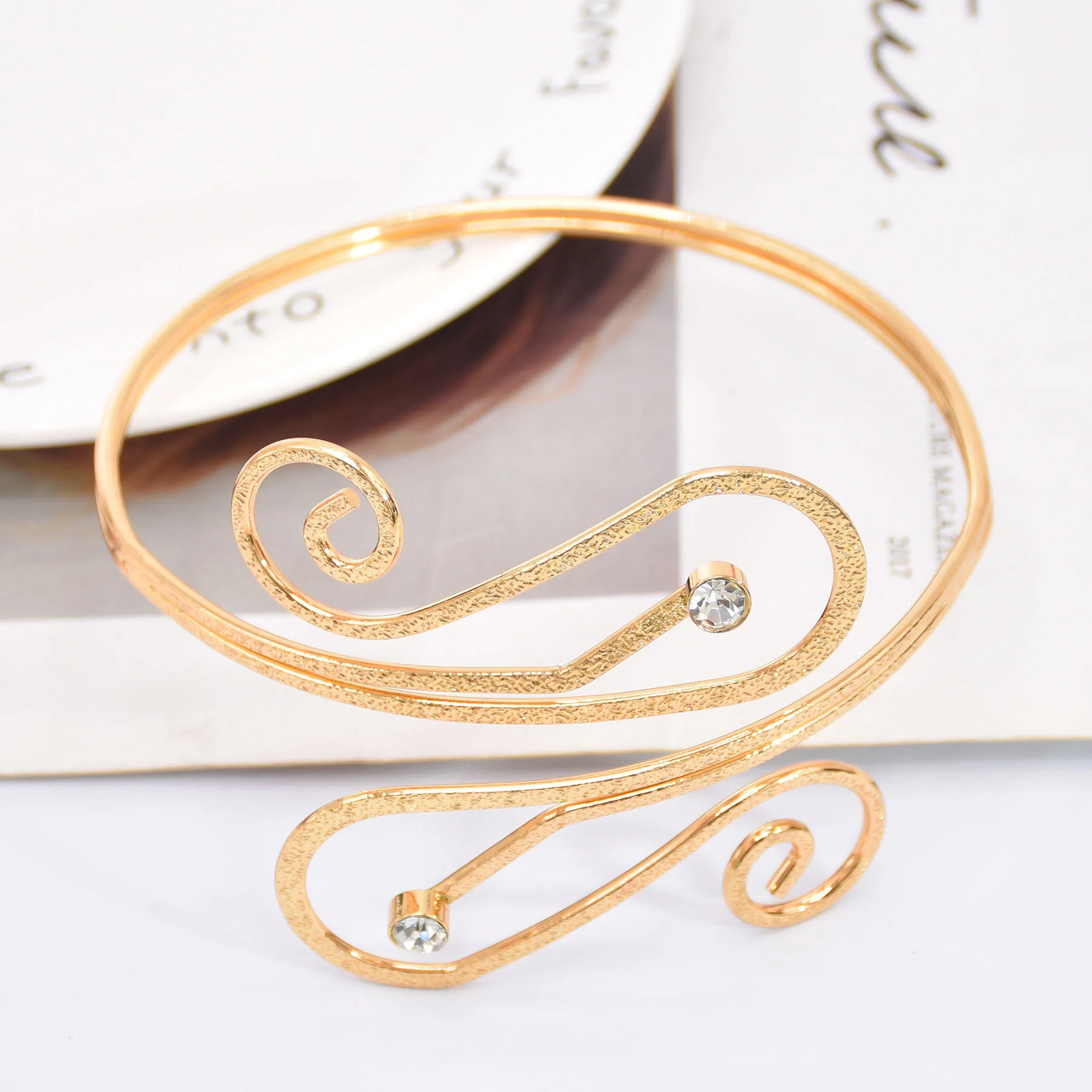 Gold Color Vortex Open Bangles Cuff Bracelet For Women Swirl Charm Armlet Greek Goddess Arm Bracelets Female Jewelry Accessories