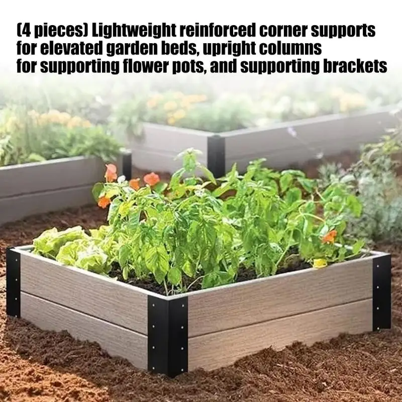 Gartenbox-Eckbeschläge, 4-teiliges Montageset aus schwarzem Metall in L-Form mit gebohrten Löchern für Hausgartenbau, B03E – Detail 2