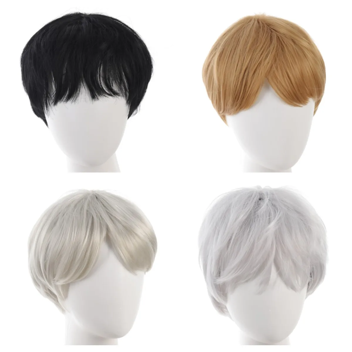 Синтетические парики для мужчин, сломанная шапочка, 10 см, короткие прямые волосы, слегка вьющиеся, серебристо-белый парик, хвост, косплей, рождественские подарки