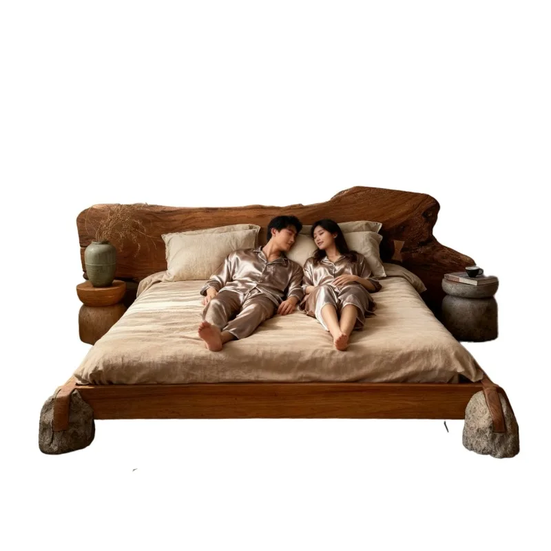 

Wabi-sabi style log solid wood double bed, master and second bedroom, tatami bedroom, homestay hotel