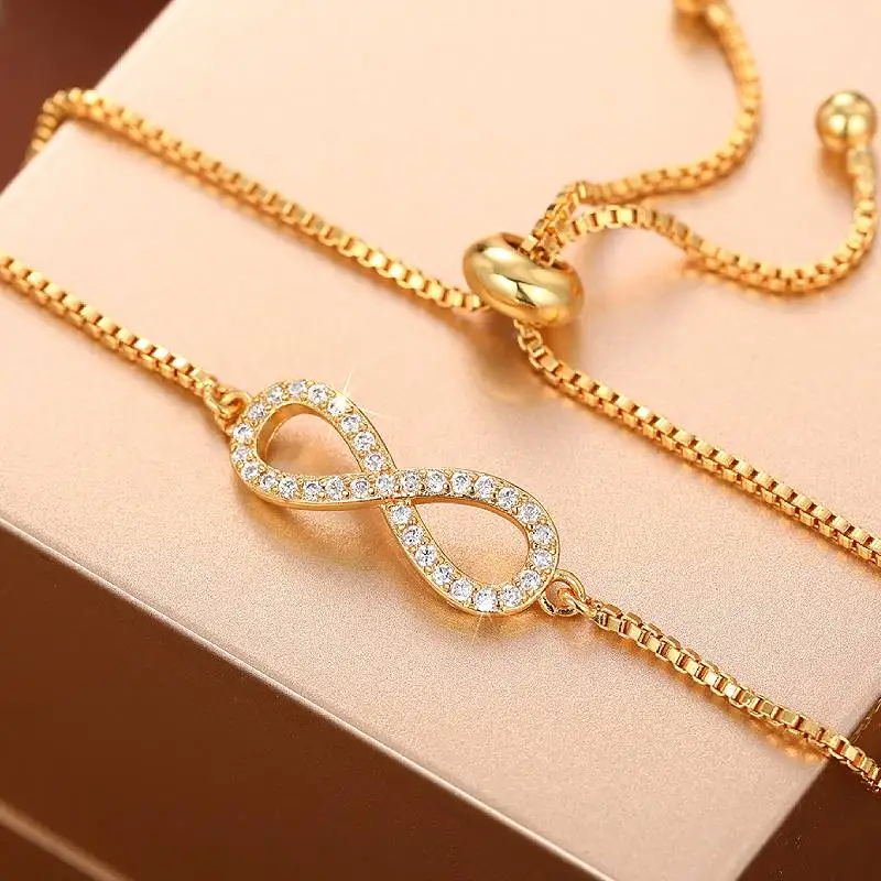 Huitan Infinity Shaped Women Bracelet Elegant Lady Wedding Gold Color Luxury Wedding Accessories Chic Jewelry Inlaid Shiny CZ