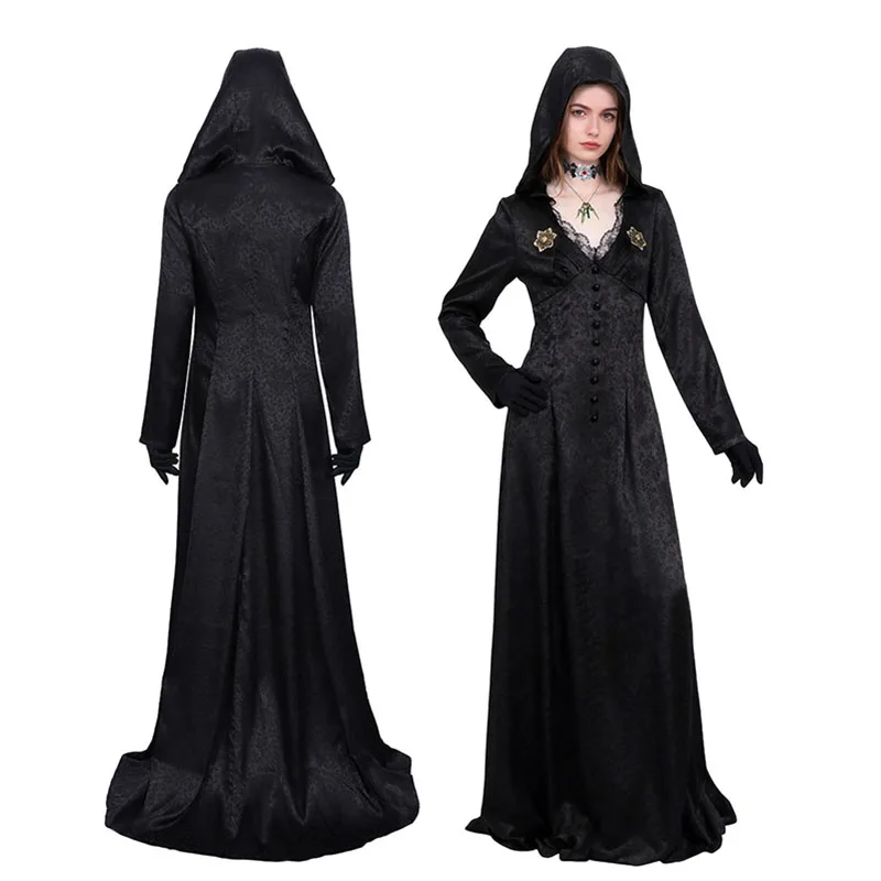 

Resident Village Cosplay Evil Bela Fantasy Costume Moth Lady Vampire Black Dress Disguise Women Adult Halloween Carnival Suit