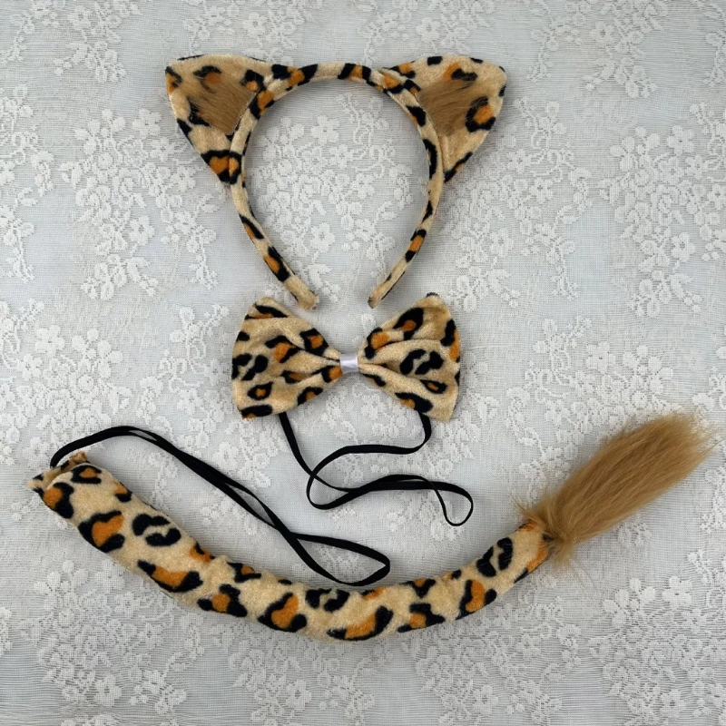 Leopard Costumes Leopard Ear Headbands Tail Bows Nose Glove for Halloween Party