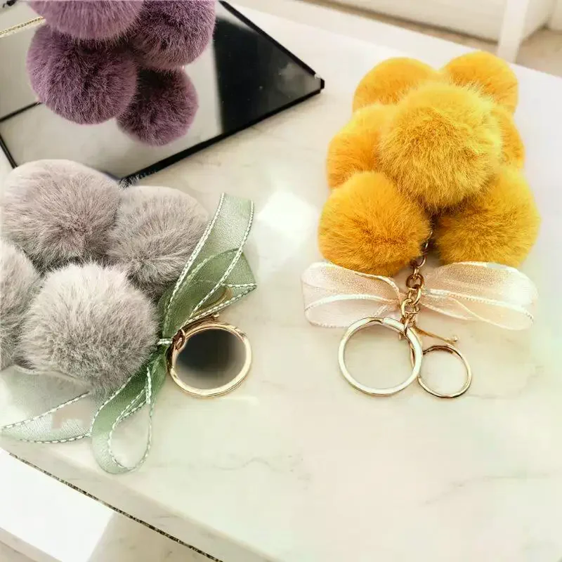 Uroczy, kreatywny breloczek do kluczy w kształcie pomarańczy, z koronką, kokardką, futrzanym pomponem, pluszowa zabawka, zawieszka do torby, ozdoba do plecaka, brelok do kluczyków samochodowych, prezent na Nowy Rok.