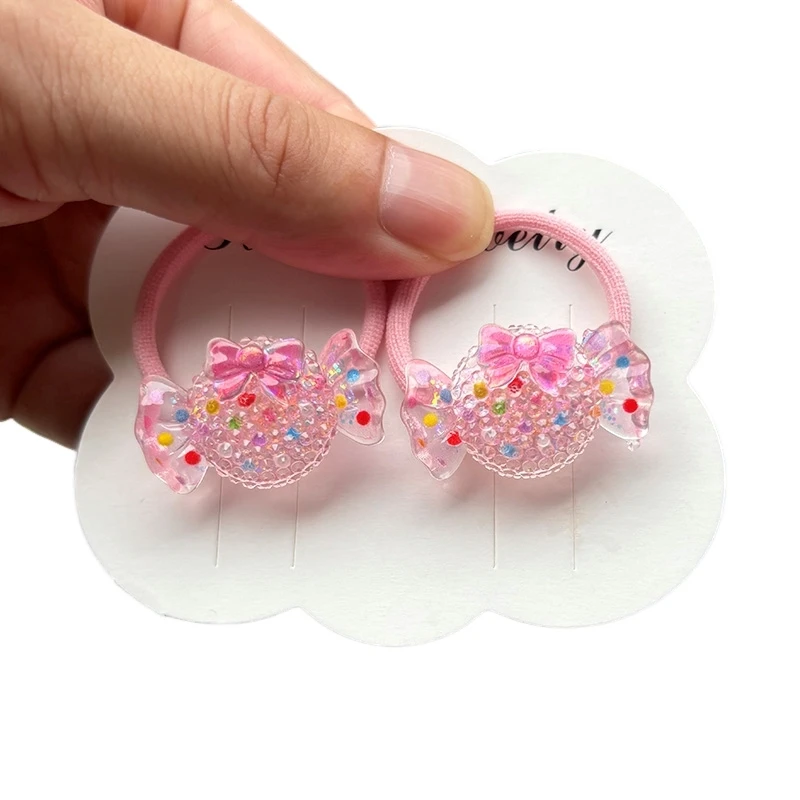 2PCS Lovely Cartoon Transparent Strawberry Girls Elastic Hair Bands Princess Hair Accessories Children Hair Ties Baby Headwear