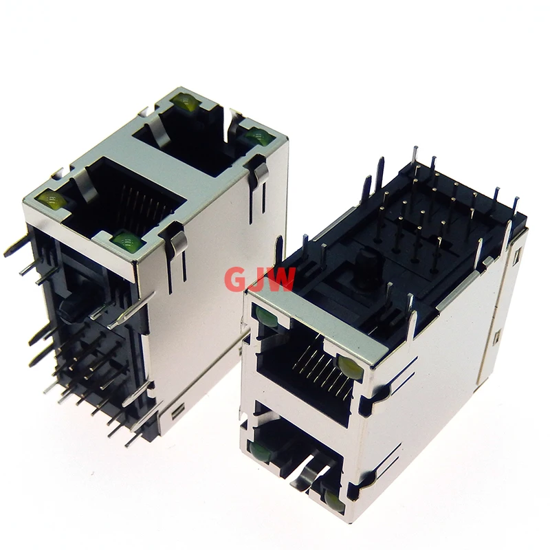 2/5pcs RJ45 Socket 8 Ports RJ45 8P8C Female Jack Socket Connector 2*1 2*2 2*4 Steel Shield Network Modular With LED and Shrapnel