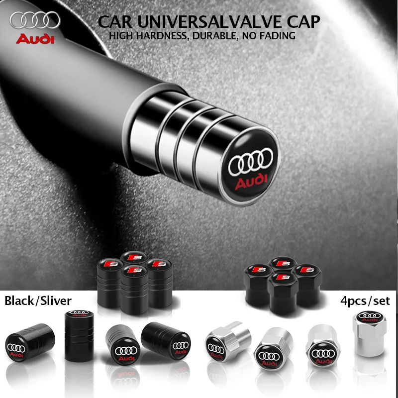 4Pcs Car Tire Valve Accessories Valve Stem Dust Cap Cover For AUDI A1 A3 A4 A5 A7 A8 Q3 Q5 Q7 S3 S4 S5 S6 S7 SLine quattro