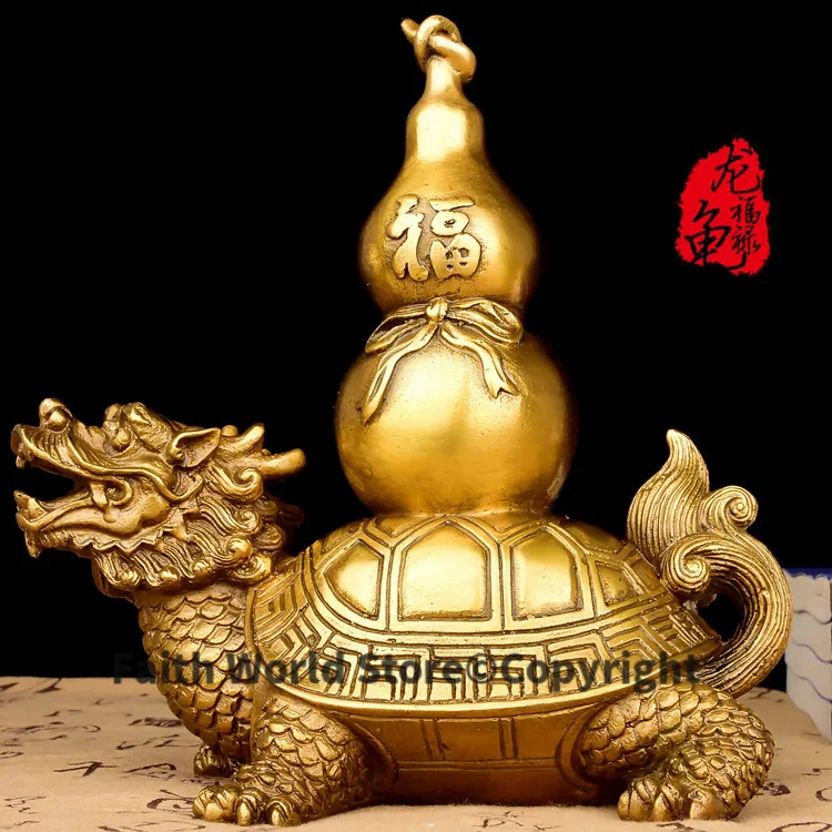 

20CM large # home TOP protective-efficacious Talisman office Protection Money Drawing Dragon Turtle FENG SHUI Brass statue