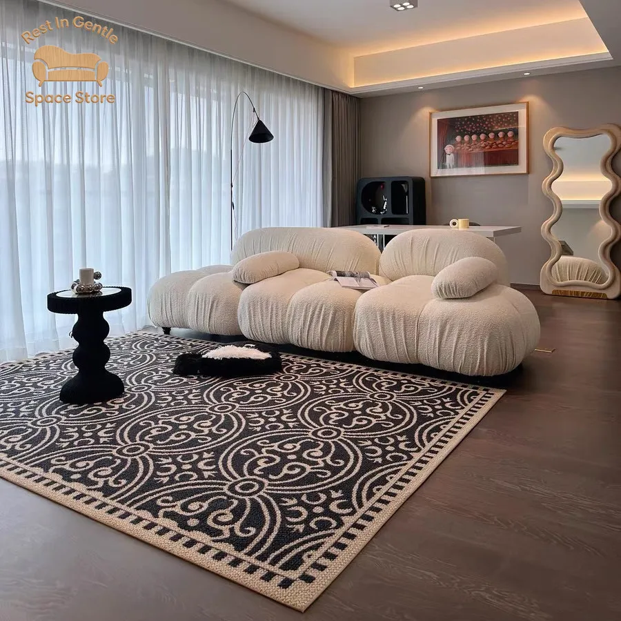 Medieval home black retro loop velvet carpet living room high sense coffee table mat bedroom study cloakroom carpet mat