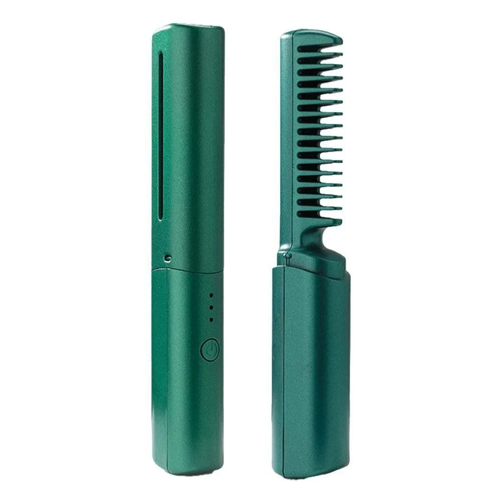 Mini 2 In 1 Lazy Wireless Hair Hot Comb Rechargeable Styling Hair Straightener USB Electric Fast Heating Comb Women