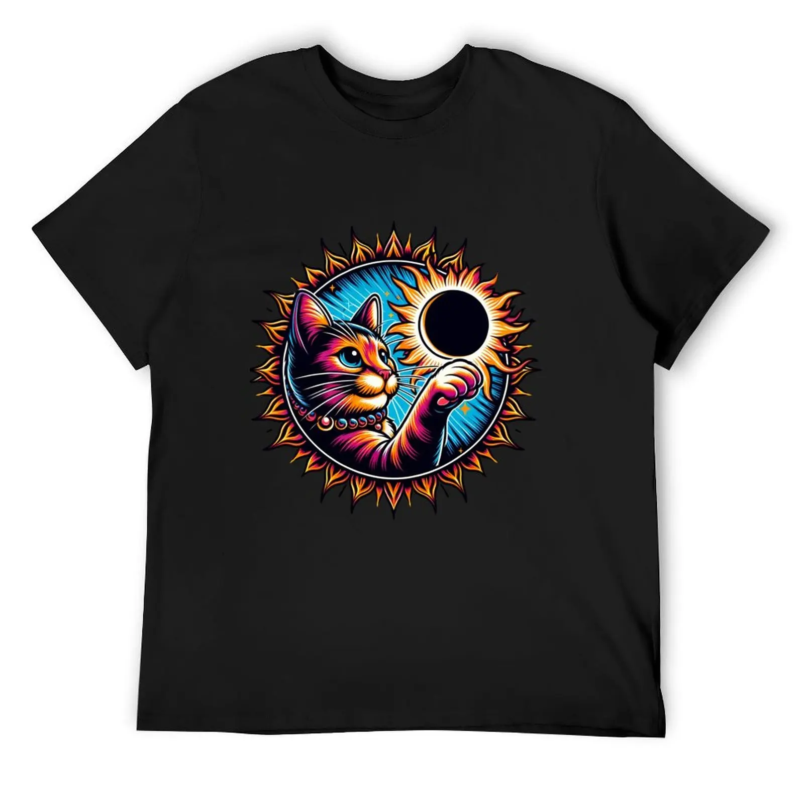 

Solar Eclipse Cat Pawsing The Sun Solar T-Shirt football t shirt Short sleeve tee graphic shirts compression shirt men