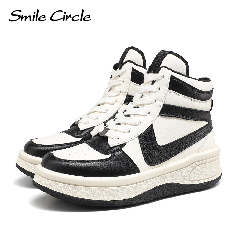 Smile Circle High Top Sneakers Women Winter owens Punk Style Flats Platform Sneakers Warm Plush Women Boots