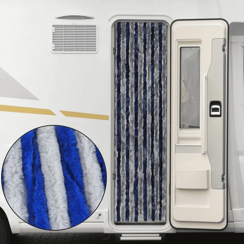 

Deluxe Faux Mink Fur Caravan Entry Door Curtain Blue Grey Strip Winter Warm Door Curtain For Caravan Motorhome 56 X 185 Cm