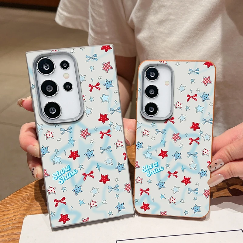 Bowknot Star Pattern Case For Samsung Galaxy A56 A55 A26 A16 A15 A35 A36 A54 A14 A53 Shockproof Leather Texture TPU Phone Cover