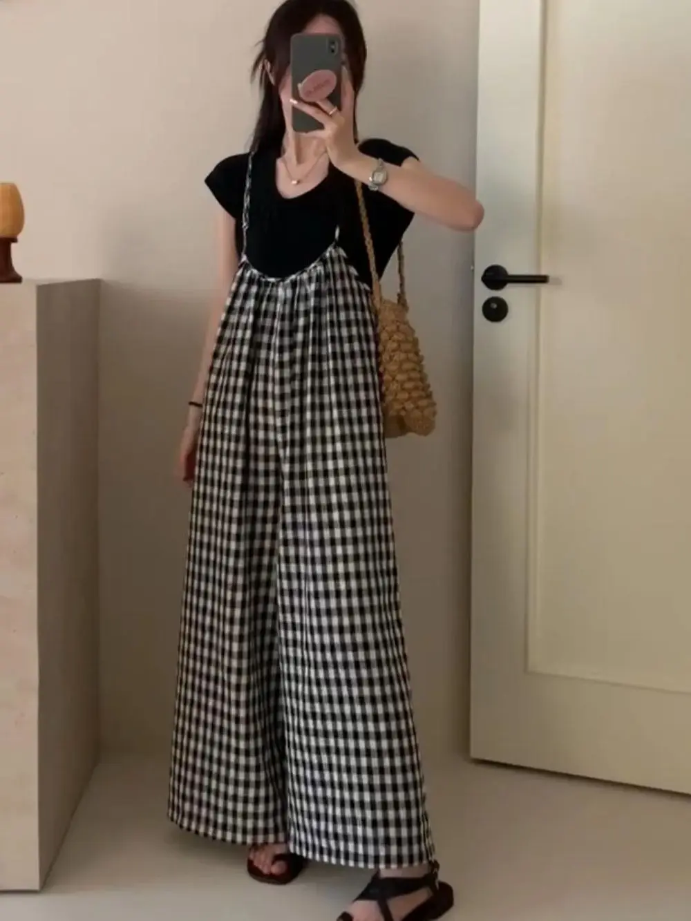 conjunto-de-ropa-de-maternidad-estilo-coreano-mono-corto-con-tirantes-blancos-y-negros-top-de-manga-corta-estilo-casual-holgado-para-mujeres-embarazadas