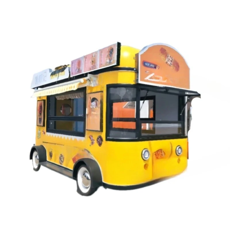 movable four-wheel yellow, dining car, fried skewers, barbecue milk tea truck, multi-functional integrated electric stall truck