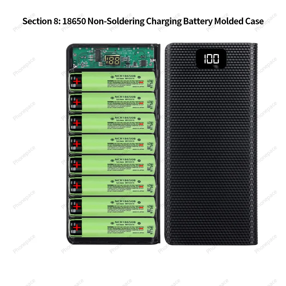 Battery Box Power Bank DIY Shell 8-Cell 18650 Holder Kit Without Battery PD Dual USB Charge Storage For Cellphone