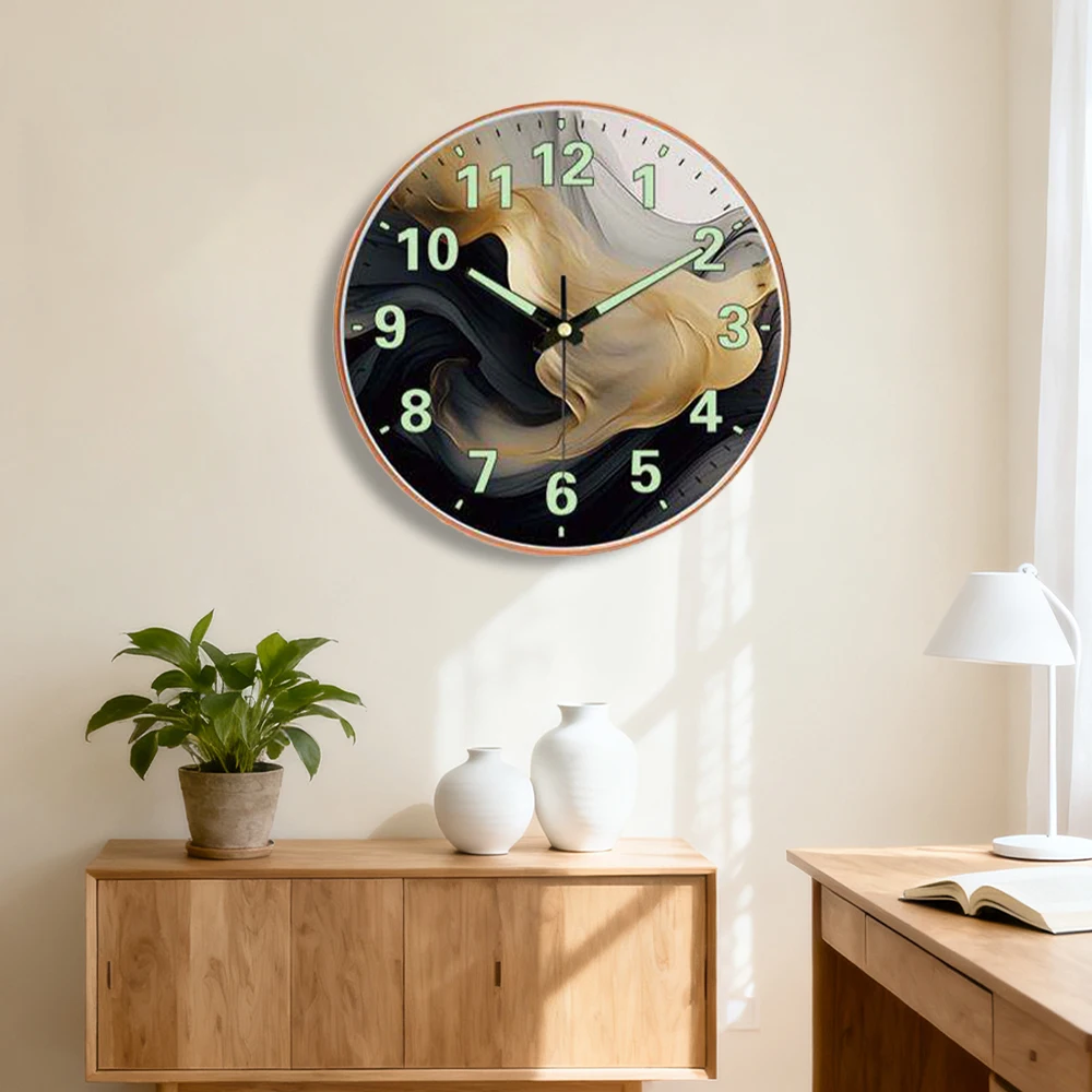 Modern Luminous Wall Clock Ink Wash 2D Dial High-Quality Frame Silent Movement Glow-in-the-Dark Clock for Living Room Bedroom