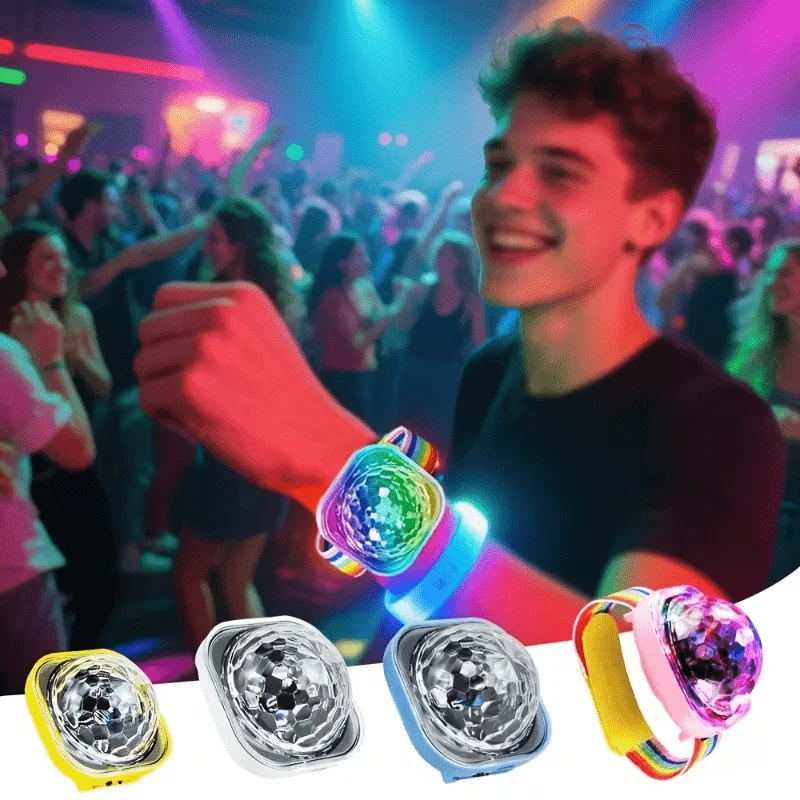 Wrist-style LED Projection Light Mini Disco Ball Flashing LED Bracelet Portable Party Wristband Light DJ Light Flashing Effects