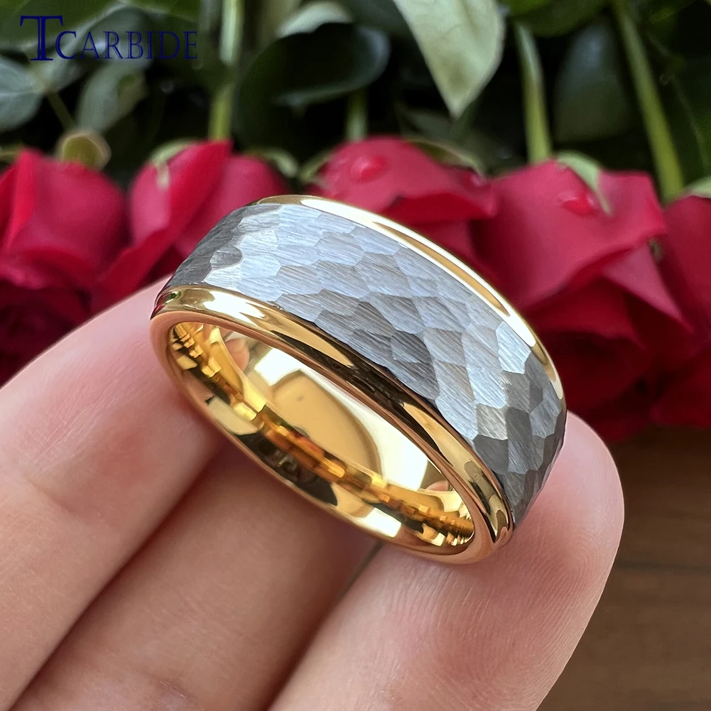 6MM 8MM Multicolors Hammer Ring Tungsten Wedding Band For Men Women Stepped Brushed Finish Trendy Gift Jewelry Comfort Fit