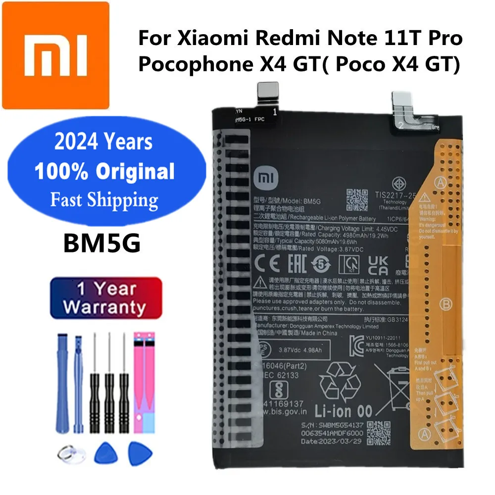 

New Original BM5G Battery For Xiaomi Redmi note11T Pro / Pocophone X4 GT / Poco X4 GT Phone Battery Bateria + Free Tools