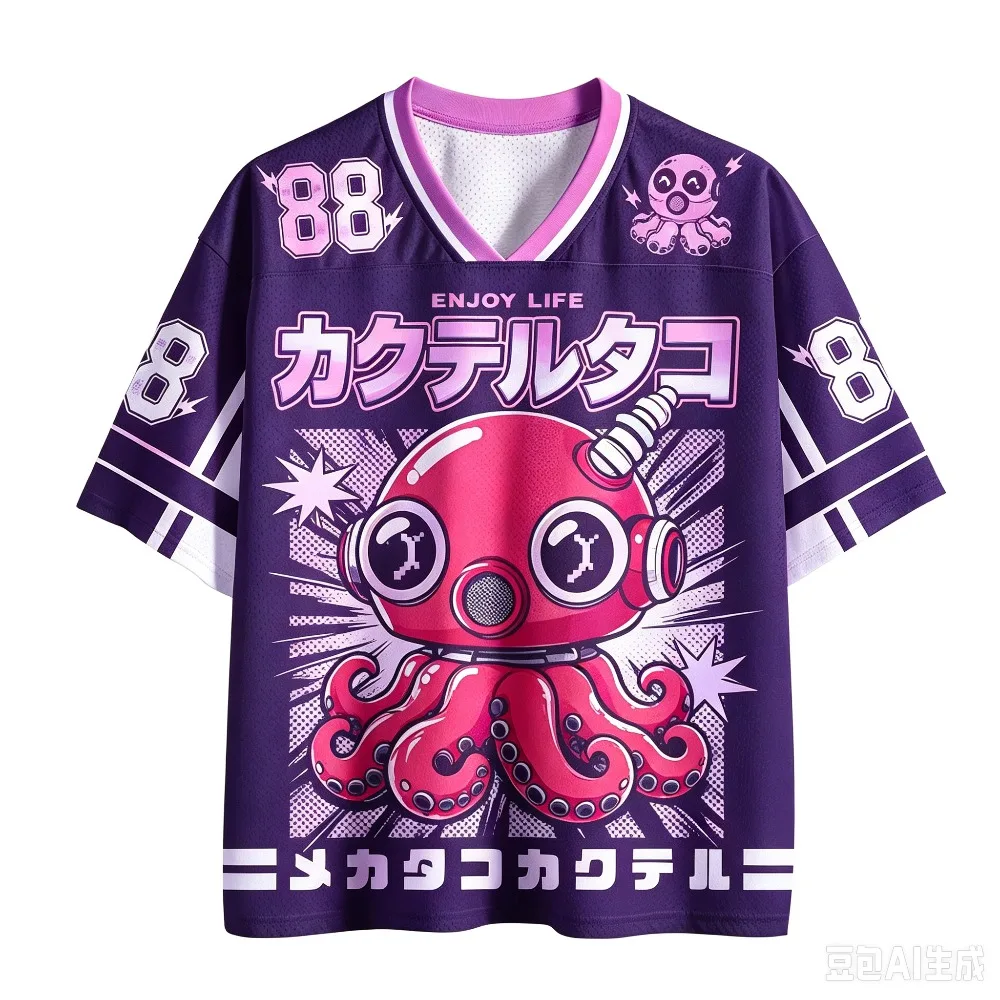 Harajuku Mechanischer Oktopus 3D-Druck Sport Schnelltrocknend Atmungsaktiv Herren V-Ausschnitt T-Shirt Outdoor Street Casual Cyberpunk Mode Eltern-Kind – Detail 6