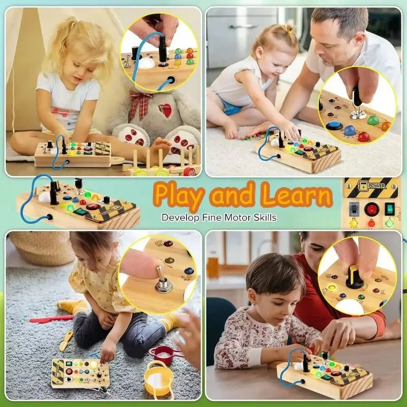 Toddler Busy Board Children's Remote Control Led Lights Puzzle Busy Board Children's Sensory Wood Light Switch Control Board