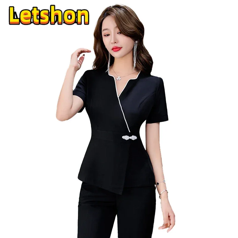 

Салон красоты, спа-униформа, черный массажный комбинезон с v-образным вырезом, рабочие платья для терапевта для ног для женщин, униформа косметолога, костюм